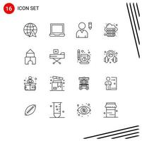 16 User Interface Outline Pack of modern Signs and Symbols of constructor web edit server hosting Editable Vector Design Elements