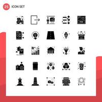 paquete de 25 signos y símbolos de glifos sólidos modernos para medios de impresión web, como elementos de diseño de vectores editables para el mercado de stock gratuito