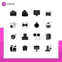 Pack of 16 Modern Solid Glyphs Signs and Symbols for Web Print Media such as meteorite device monitor tv retro Editable Vector Design Elements