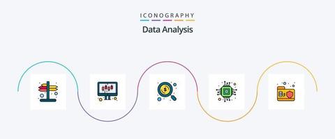 Data Analysis Line Filled Flat 5 Icon Pack Including data. microchip. dollar. hardware. chip vector