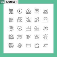 25 User Interface Line Pack of modern Signs and Symbols of bench sticky yen map tree Editable Vector Design Elements