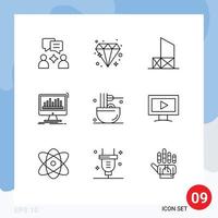 Universal Icon Symbols Group of 9 Modern Outlines of drinks stats lifeguard data processing Editable Vector Design Elements