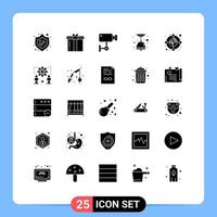 Pictogram Set of 25 Simple Solid Glyphs of increase light bulb cam light wall Editable Vector Design Elements