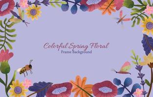 Hand Drawn Gouache Colorful Spring Floral Frame Background vector