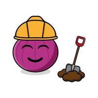 Cute onion construction workers smile cartoon Vector Icon Illustration. plant cooking Icon Concept Isolated free Vector. Flat Cartoon Style free Vector Free Vector