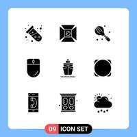 Modern Set of 9 Solid Glyphs Pictograph of boat electronic baking devices mixer Editable Vector Design Elements