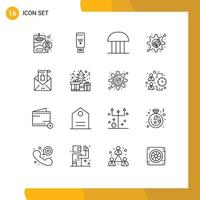 Pack of 16 Modern Outlines Signs and Symbols for Web Print Media such as bug speaker building megaphone courthouse Editable Vector Design Elements