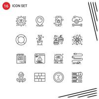 Pack of 16 Modern Outlines Signs and Symbols for Web Print Media such as essential cloud sync settings mobile cloud settings cloud preferences Editable Vector Design Elements