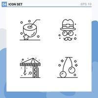 4 Creative Icons Modern Signs and Symbols of coconut construction drink day cherry Editable Vector Design Elements