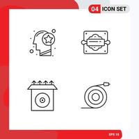 4 Universal Line Signs Symbols of head cd star baking product Editable Vector Design Elements