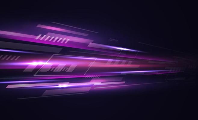 Modern abstract high speed light effect. Technology futuristic dynamic motion. Glow of bright lines of transport vehicle drive on road highway. Vector illustration