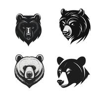 logotipo de oso grizzly blanco negro o logotipo de silueta de cara de cabeza de oso polar vector