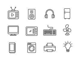 Set of home appliance and electronic icons in linear style isolated on white background vector