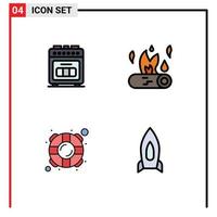 Set of 4 Commercial Filledline Flat Colors pack for appliance help cooking camping saver Editable Vector Design Elements