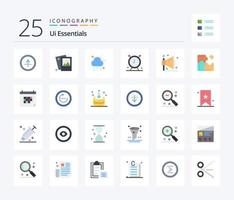 Ui Essentials 25 Flat Color icon pack including time. clock. photography. alarm. ui vector