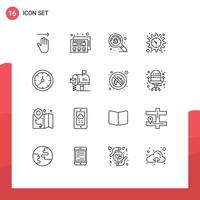 16 Universal Outline Signs Symbols of watch time search clock time Editable Vector Design Elements