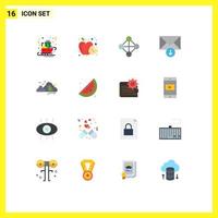 User Interface Pack of 16 Basic Flat Colors of hill mountain health send mail Editable Pack of Creative Vector Design Elements
