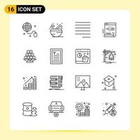 Set of 16 Modern UI Icons Symbols Signs for china food left password login Editable Vector Design Elements