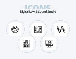 Digital Law And Sound Studio Line Icon Pack 5 Icon Design. professional. mic. module. daw. audio vector