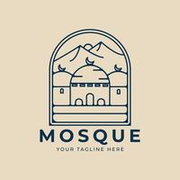 mezquita islámica línea arte logo minimalista con emblema montaña vector ilustración diseño