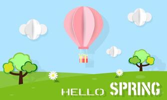 Hello sping background with paper cut style vector