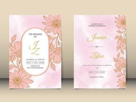 Luxury wedding invitation line style minimalist floral premium vector with watercolor background