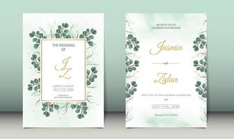 Luxury wedding invitation eucalyptus leaves with watercolor background vector