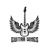 diseño de guitarra de inspiración retro vintage con alas, vector de diseño de logotipo, se puede utilizar para la tienda de música, instrumentos musicales