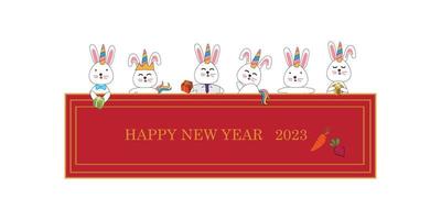 Cute hand drawn rabbit unicorn cartoon vector. Happy Chinese new year greeting card. vector