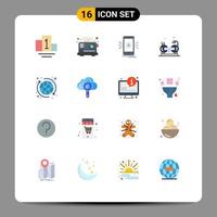 Pictogram Set of 16 Simple Flat Colors of seo cardio camping gym exercise Editable Pack of Creative Vector Design Elements