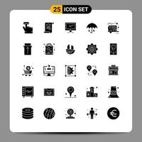 Pictogram Set of 25 Simple Solid Glyphs of camp euro monitor dollar insurance Editable Vector Design Elements