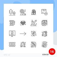 Pack of 16 Modern Outlines Signs and Symbols for Web Print Media such as ecology logistic dormitory goods delete Editable Vector Design Elements