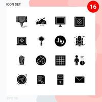 16 User Interface Solid Glyph Pack of modern Signs and Symbols of laptop product mountain favorite screen Editable Vector Design Elements