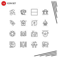 Pictogram Set of 16 Simple Outlines of label mom security present diamond Editable Vector Design Elements