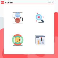 Set of 4 Vector Flat Icons on Grid for concentration filament sandclock heart print Editable Vector Design Elements