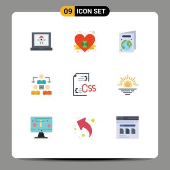 Pictogram Set of 9 Simple Flat Colors of development css ecology coding office Editable Vector Design Elements