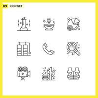 Group of 9 Outlines Signs and Symbols for ring call oil vacation diving Editable Vector Design Elements