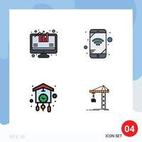 Set of 4 Modern UI Icons Symbols Signs for analysis cuckoo mobile clock crane Editable Vector Design Elements