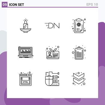 Pack of 9 creative Outlines of index data coin logic education Editable Vector Design Elements