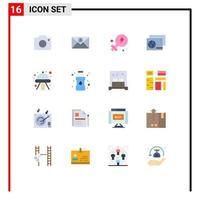 Pack of 16 Modern Flat Colors Signs and Symbols for Web Print Media such as ufo ship power craft passport Editable Pack of Creative Vector Design Elements