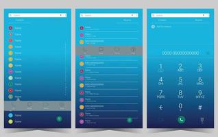 App screen Contacts, Recents, Keypad design UI kit vector