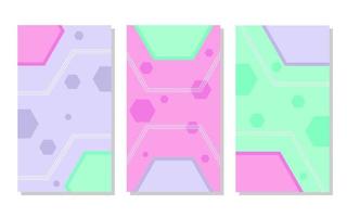 set of pink, purple and pastel green abstract portrait background with hexagon pattern and wavy lines. simple, flat and colorful. used for wallpaper, backdrop, social media stories and poster