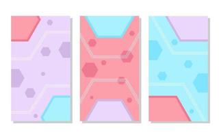 set of red, purple and pastel blue abstract portrait background with hexagon pattern and wavy lines. simple, flat and colorful. used for wallpaper, backdrop, social media stories and poster vector