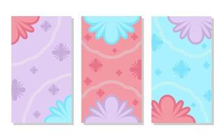 set of red, purple and pastel blue abstract portrait background with flower pattern and lines. simple, flat and colorful. used for wallpaper, backdrop, social media stories and poster vector