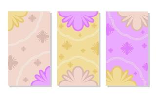 set of soft pink, brown and soft purple abstract portrait background with flower pattern and lines. simple, flat and colorful. used for wallpaper, backdrop, social media stories and poster vector