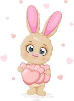 Romantic and cute cartoon bunny with hearts vector