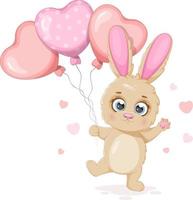 Cute cartoon and romantic bunny with balloons vector