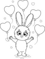 Coloring page. Romantic bunny with balloons vector