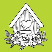 Cute Love Bird House Valentine Digital Stamp vector