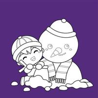 Kids and Snowman Christmas Digital Stamp vector